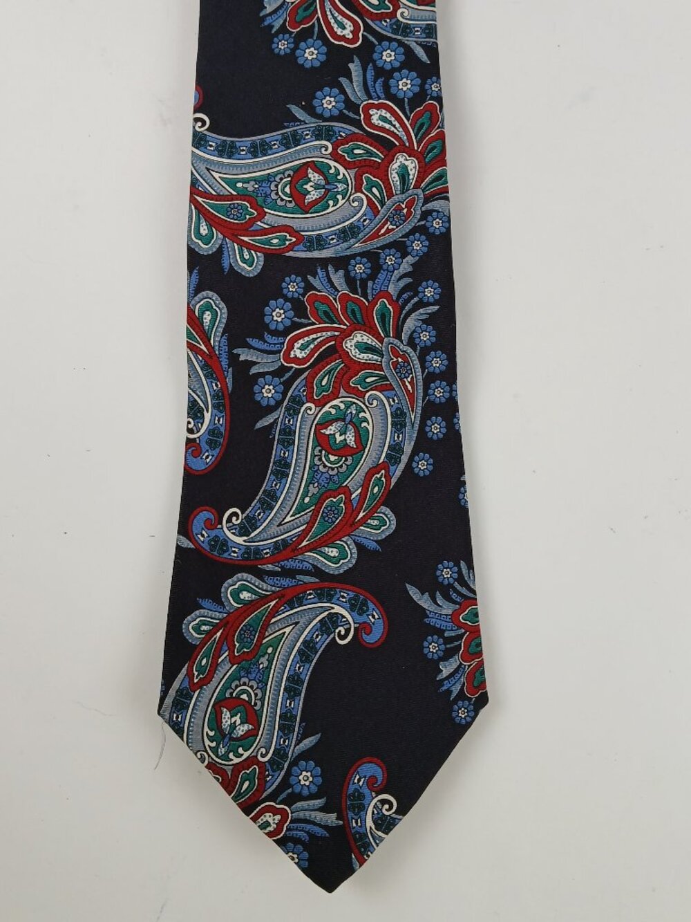Buckingham Mens Tie Large Paisley Navy Burgundy Green Vintage Necktie